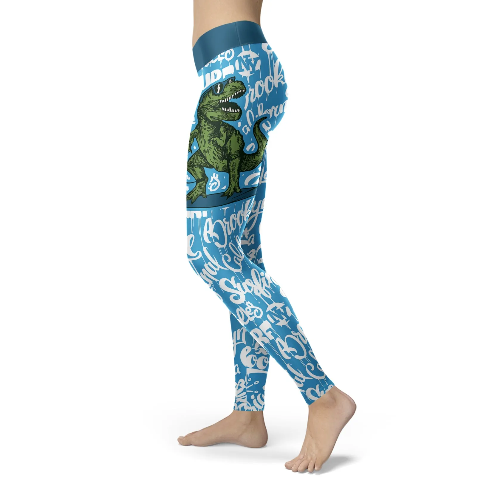 Surfing Leggings T-Rex Surfing With Surf Text