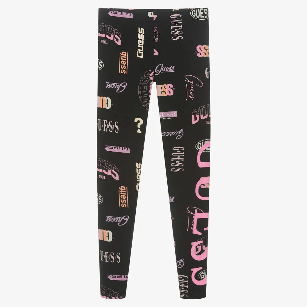 Teen Girls Black & Pink Leggings