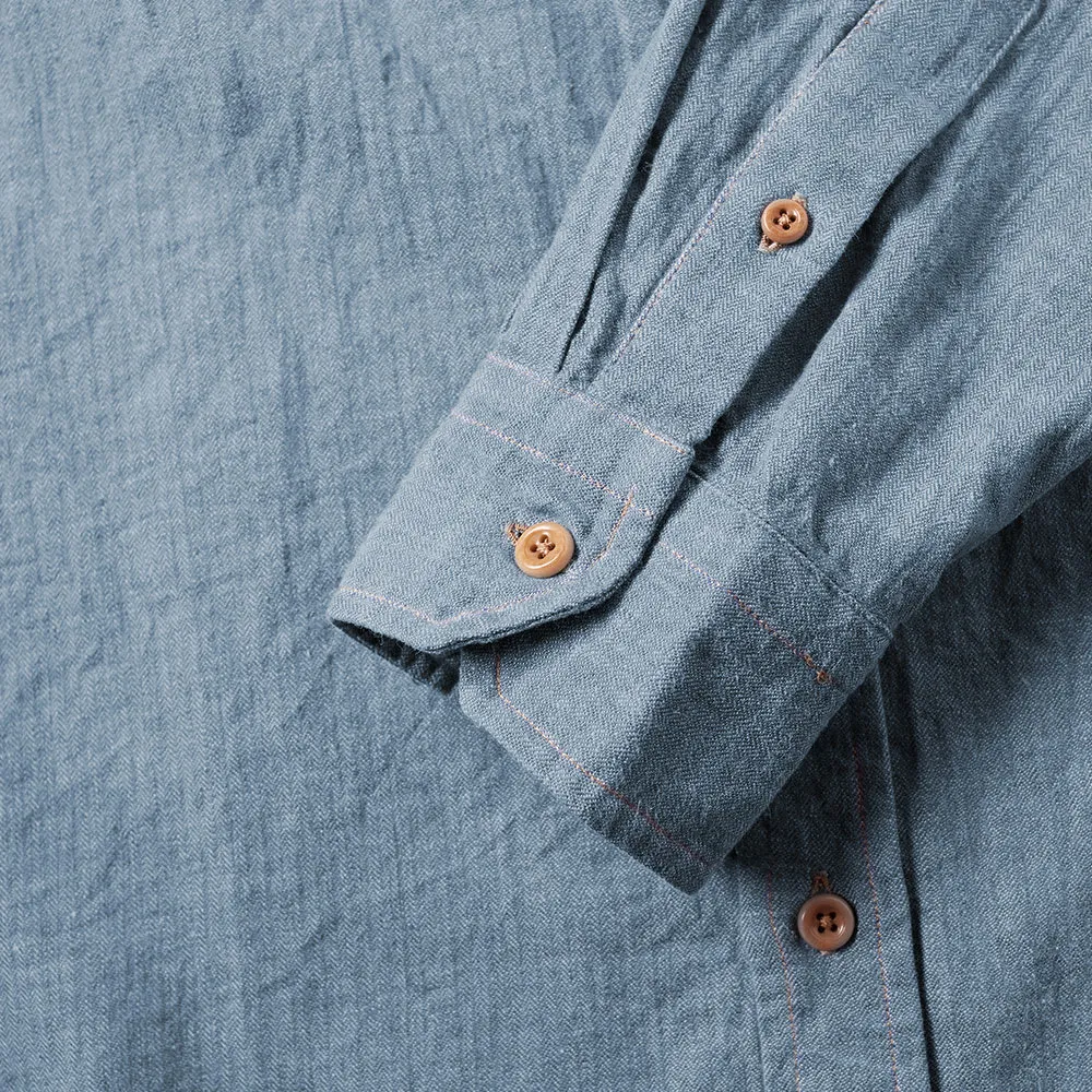 Tripl Stitched Button Down Tab Collar ShirtChambray Herringbone