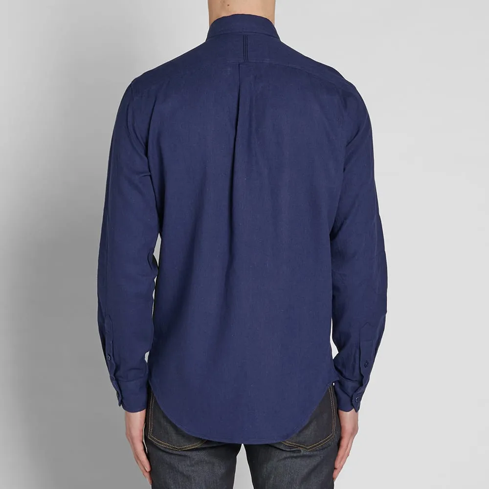 Tripl Stitched Button Down Tab Collar ShirtNavy Herringbone