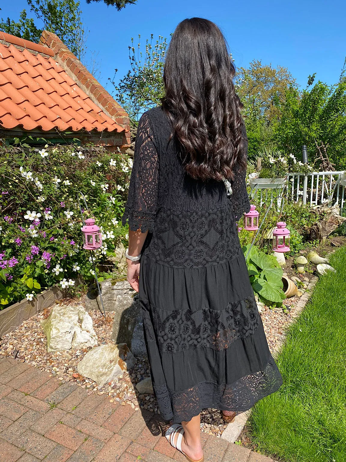 V-Neck Crochet Lace Panel Dress Remi