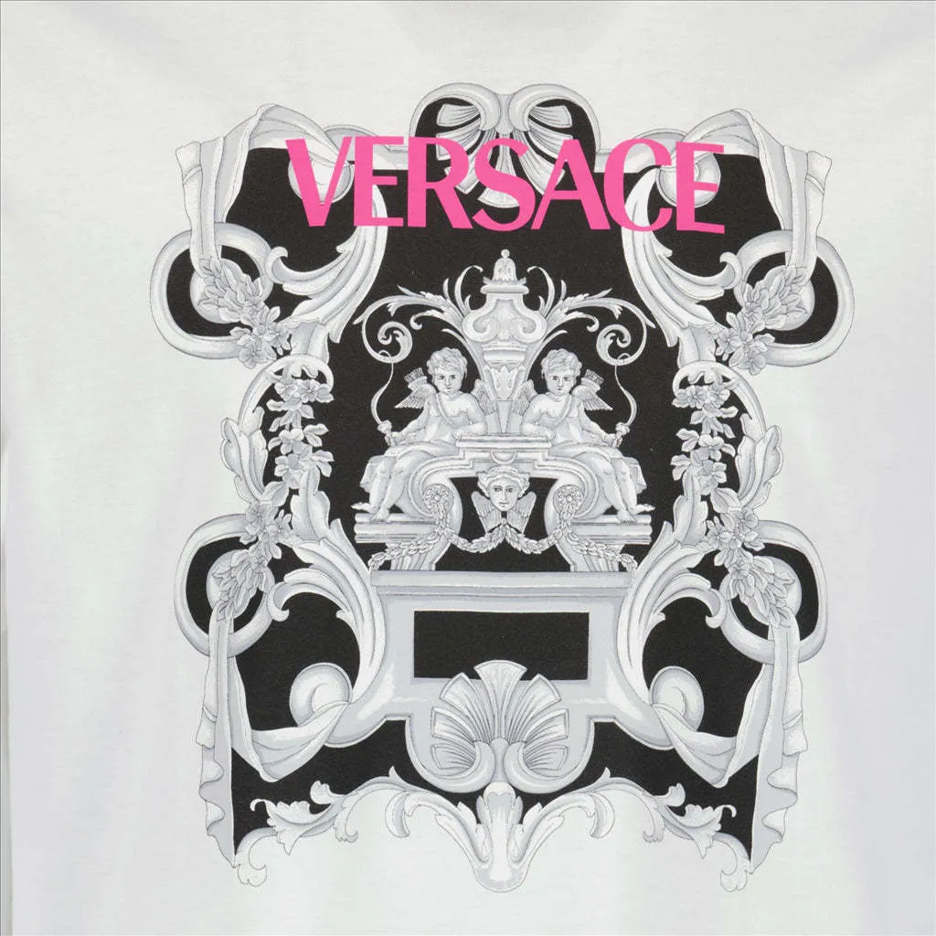 VERSACE  |Crew Neck Pullovers Street Style Cotton Short Sleeves Logo