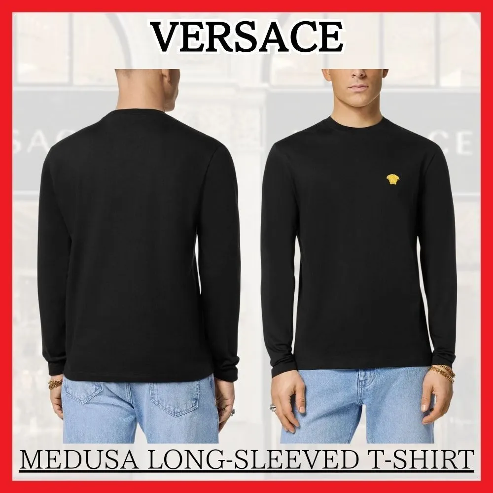 VERSACE  |Crew Neck Street Style Long Sleeves Plain Cotton