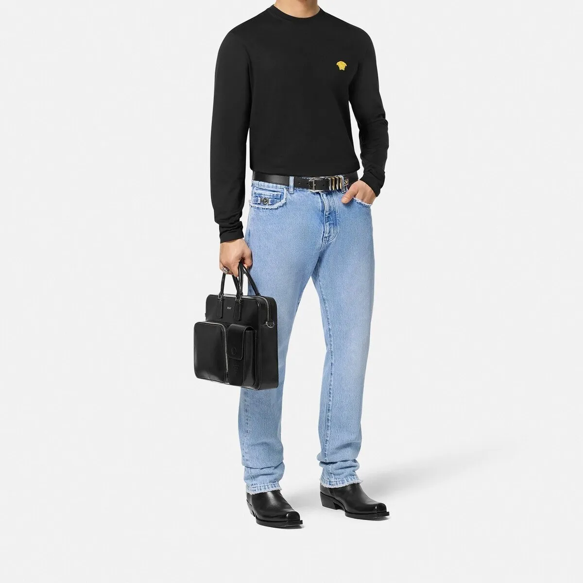 VERSACE  |Crew Neck Street Style Long Sleeves Plain Cotton