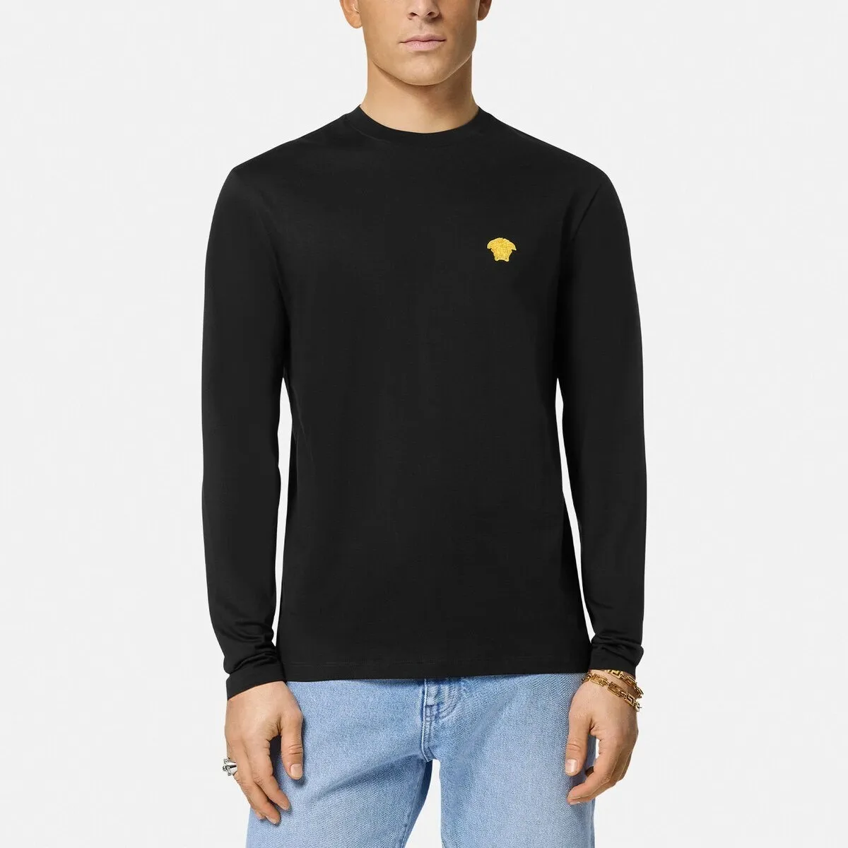 VERSACE  |Crew Neck Street Style Long Sleeves Plain Cotton