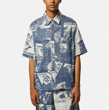 VERSACE JEANS  |Blended Fabrics Street Style Bi-color Cotton Short Sleeves