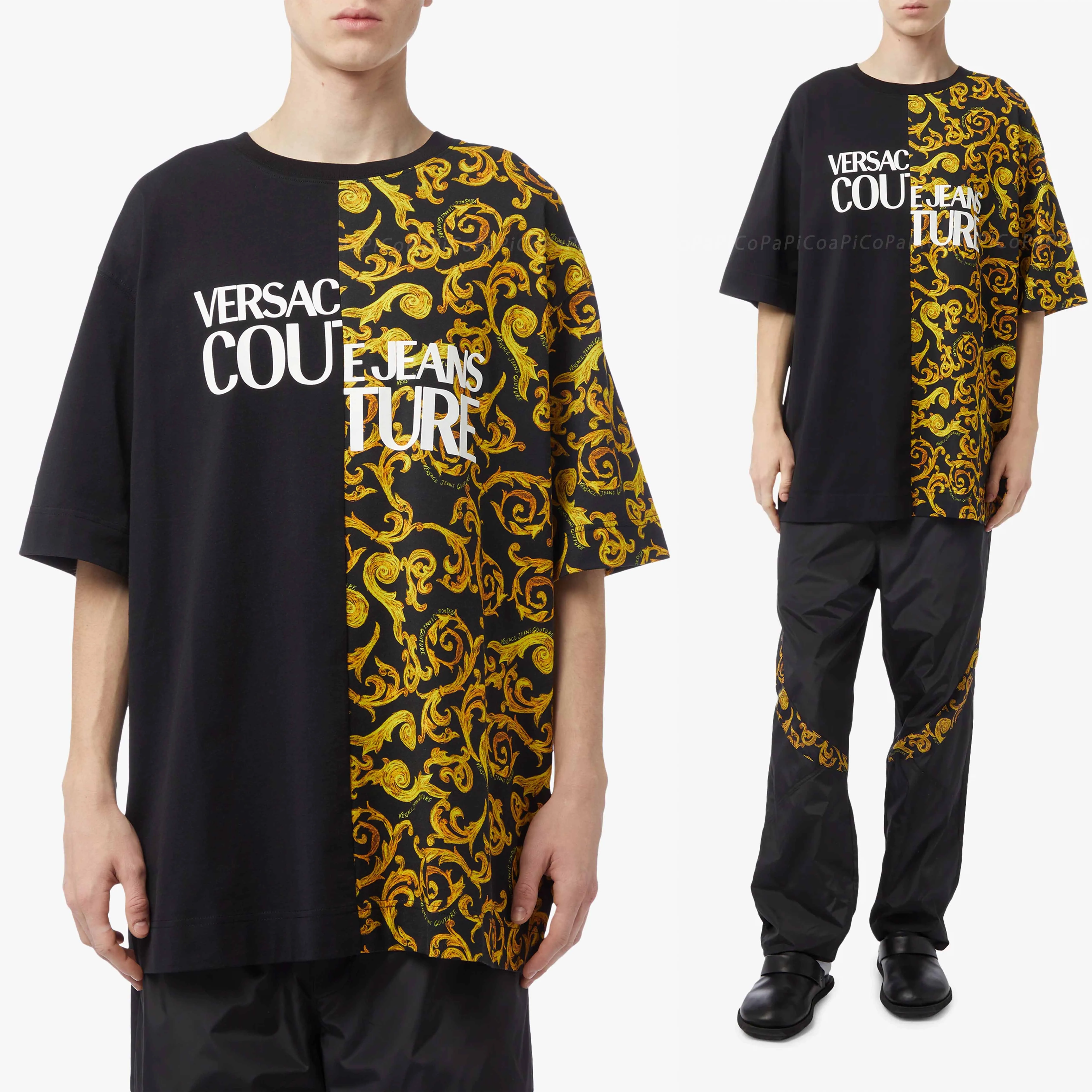 VERSACE JEANS  |Crew Neck Flower Patterns Unisex Cotton Short Sleeves Logo