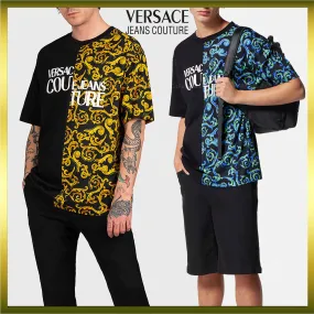 VERSACE JEANS  |Crew Neck Flower Patterns Unisex Cotton Short Sleeves Logo