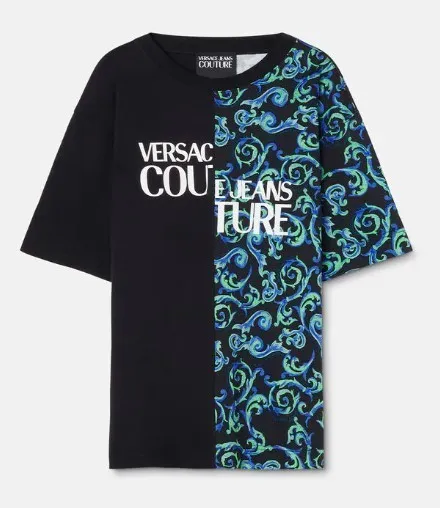 VERSACE JEANS  |Crew Neck Flower Patterns Unisex Cotton Short Sleeves Logo