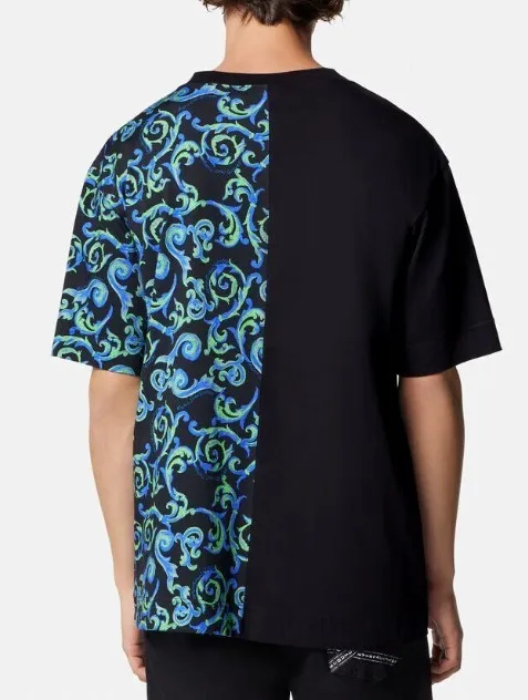 VERSACE JEANS  |Crew Neck Flower Patterns Unisex Cotton Short Sleeves Logo