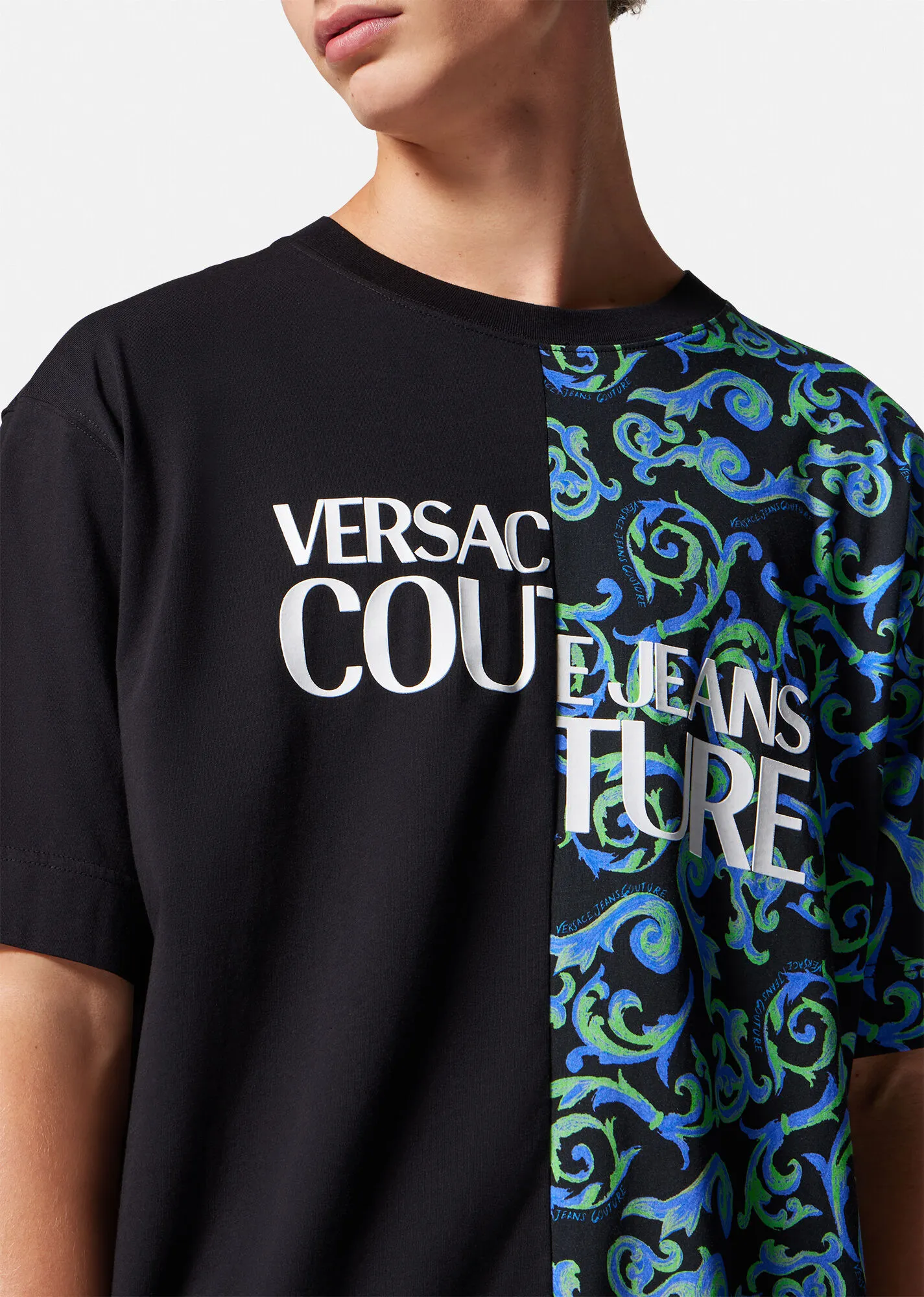 VERSACE JEANS  |Crew Neck Flower Patterns Unisex Cotton Short Sleeves Logo