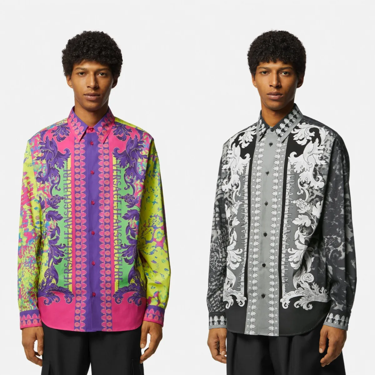 VERSACE JEANS  |Monogram Street Style Long Sleeves Cotton Tribal Logo Shirts