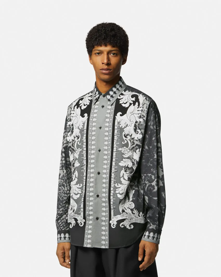 VERSACE JEANS  |Monogram Street Style Long Sleeves Cotton Tribal Logo Shirts