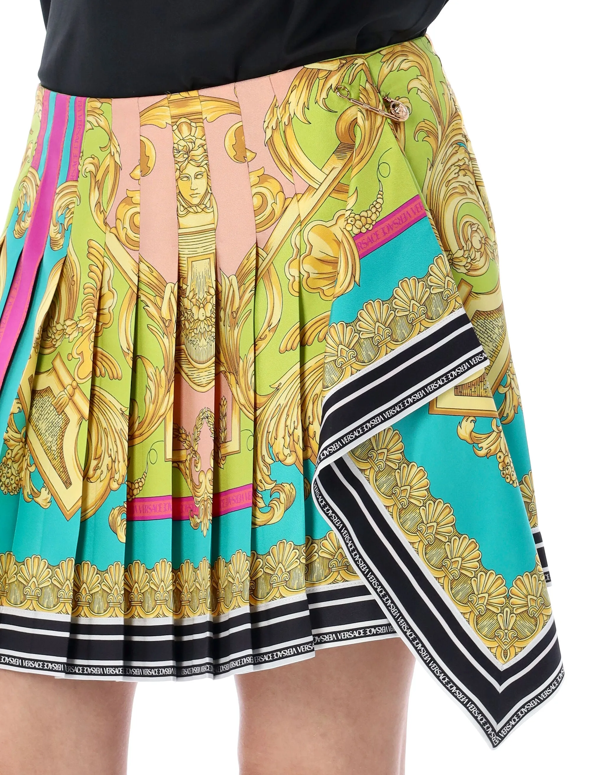 Versace Mid-Rise Pleated Scarf Mini Skirt