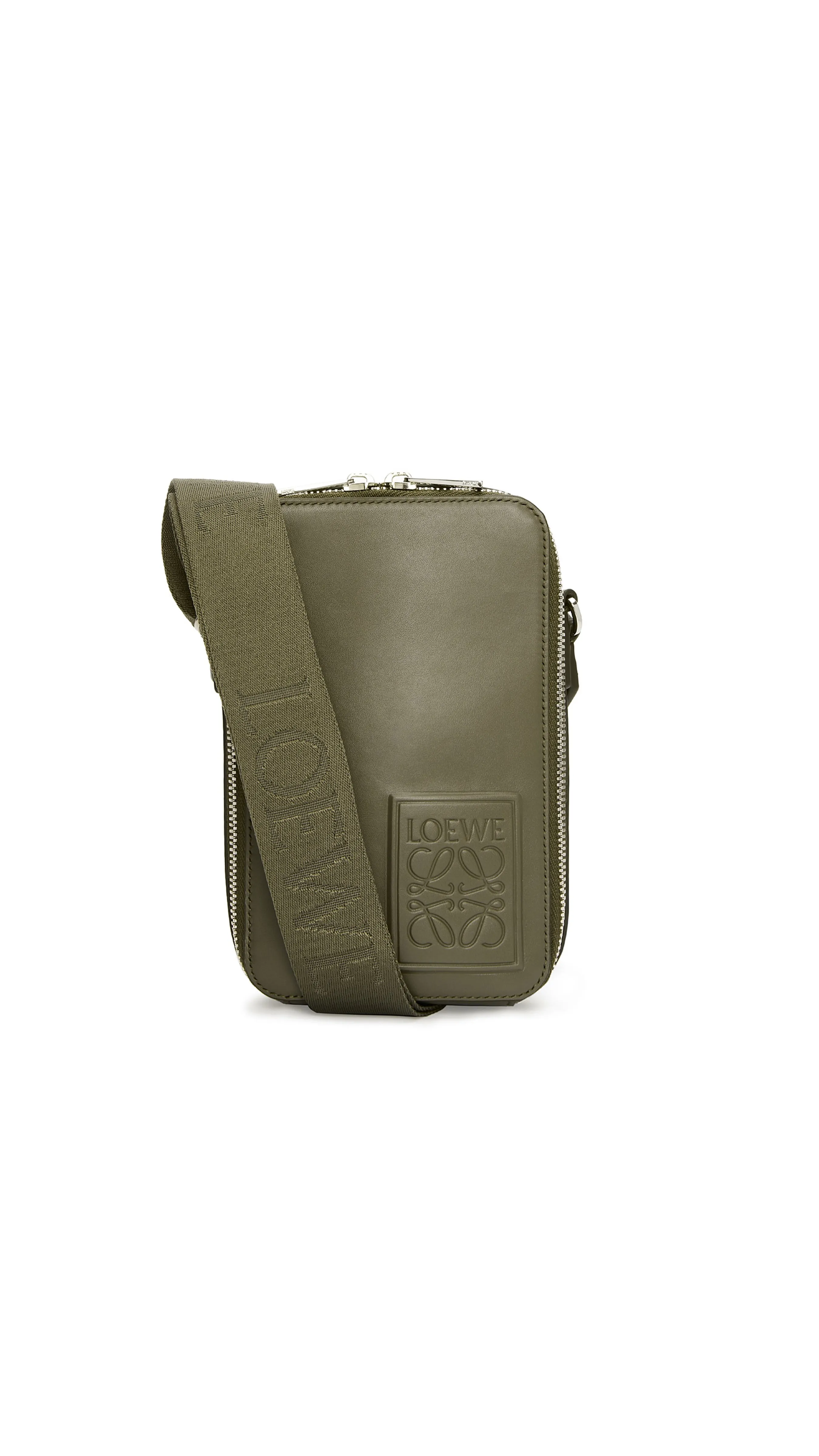 Vertical Crossbody Pocket In Satin Calfskin - Khaki Green