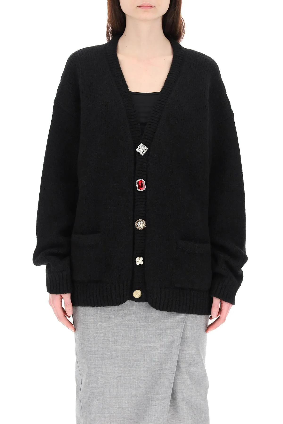 Vetements Embellished-Button Knit Cardigan