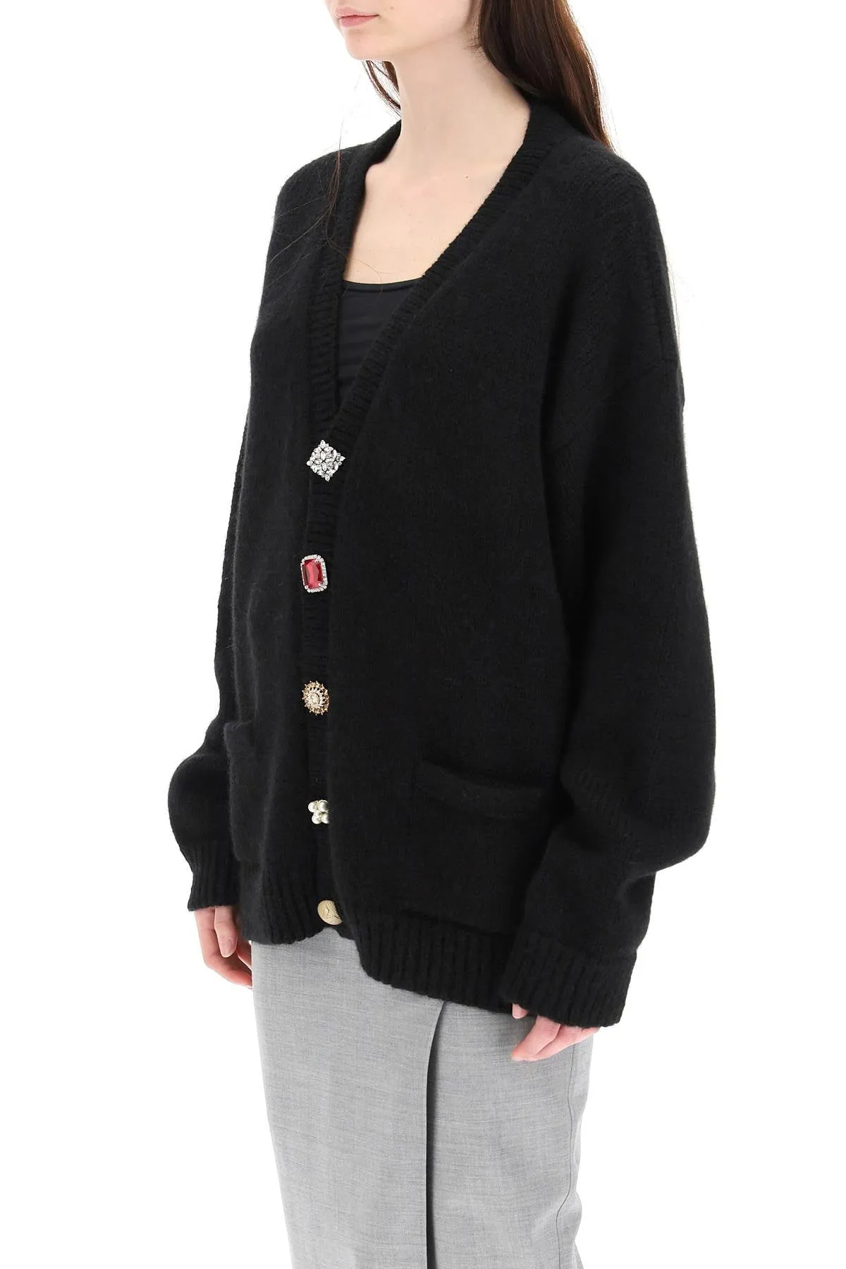 Vetements Embellished-Button Knit Cardigan