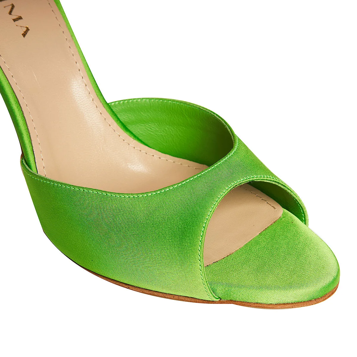 Vicky Green Grass Satin Mules