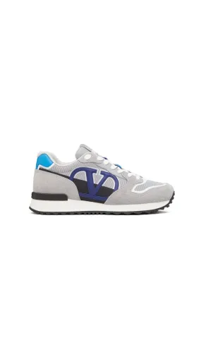 Vlogo Pace Low-top Sneaker In Split Leather, Fabric And Calf Leather - Grey/Blue