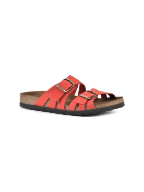 WHITE MOUNTAIN FOOTBEDS Womens Red Contoured Footbed Double Straps Comfort Herbal Round Toe Platform Buckle Leather Slide Sandal