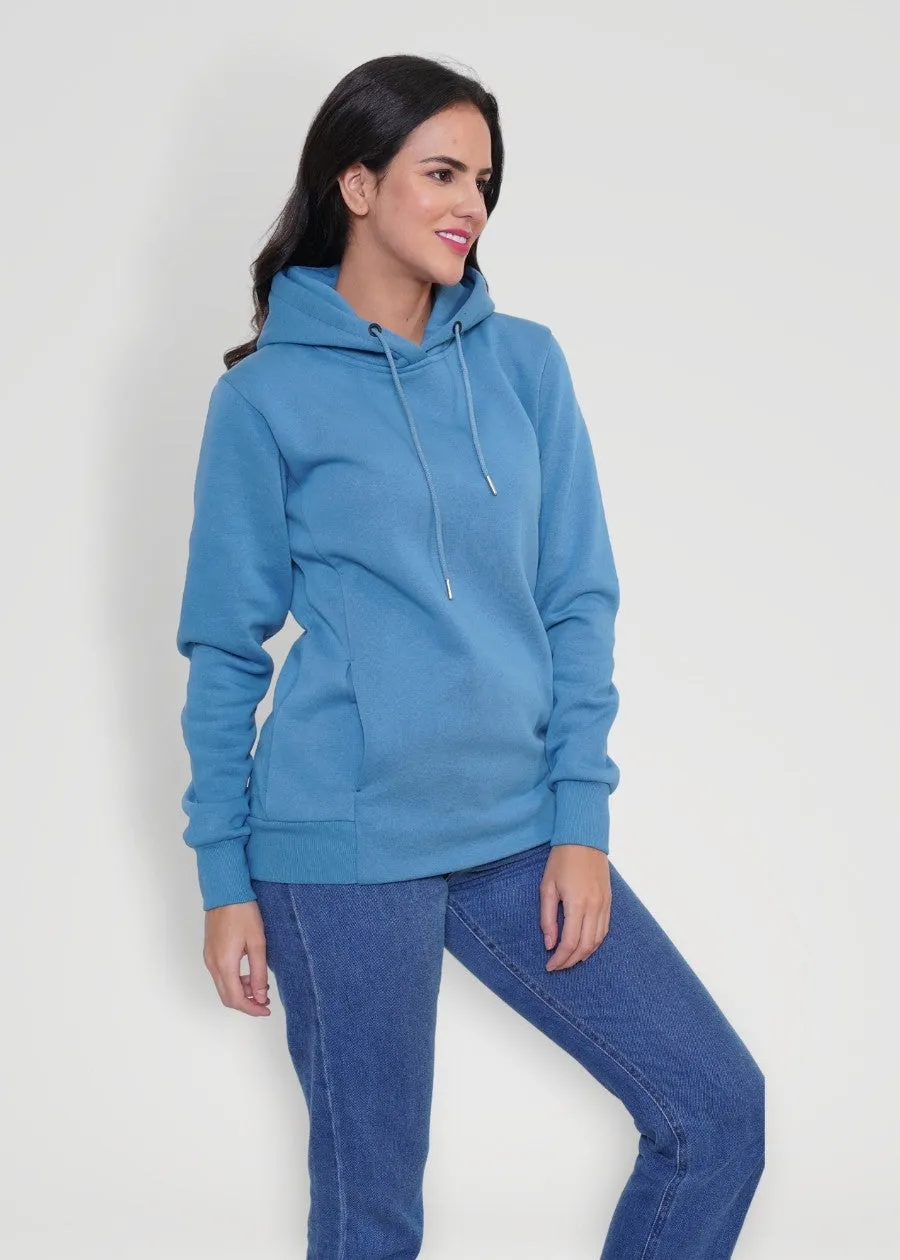 Women Fleece Hoodie Sweatshirt | Denim Blue | Pronk