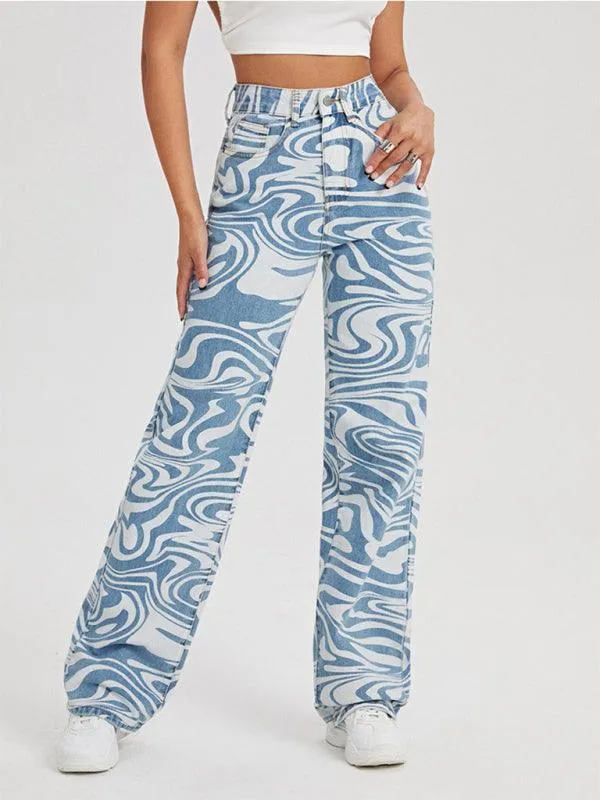 Women Mid-Rise Jeans - Swirl Abstract Jeans