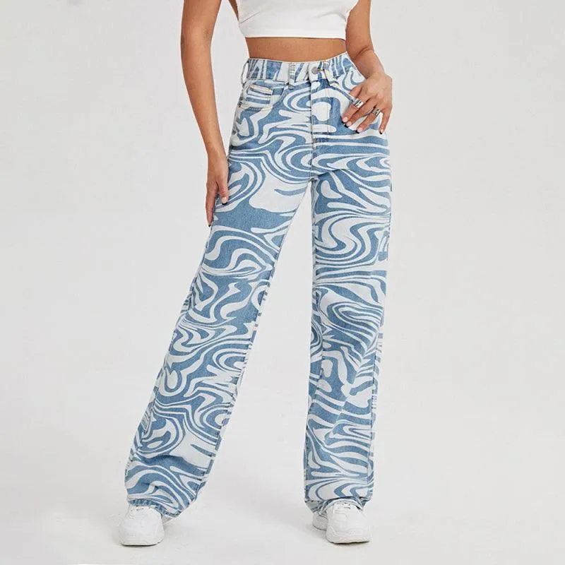 Women Mid-Rise Jeans - Swirl Abstract Jeans