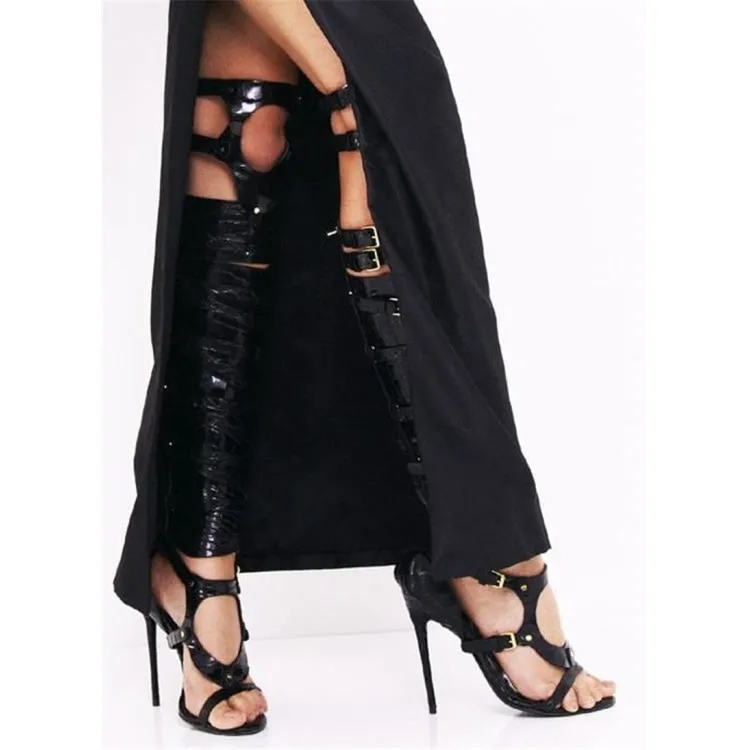 Women's Hollow Cross Tied Belt Buckle Over The Knee High Heel Boots