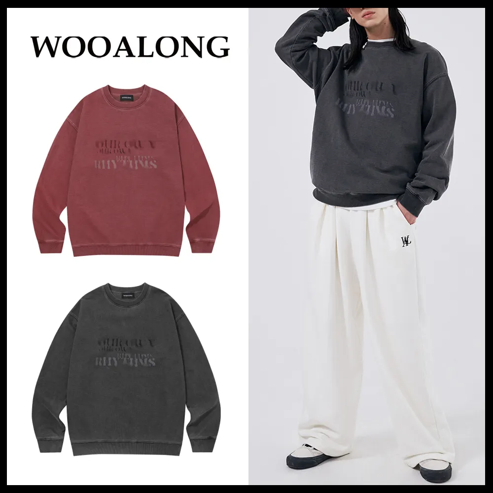 WOOALONG  |Crew Neck Unisex Street Style Long Sleeves Cotton