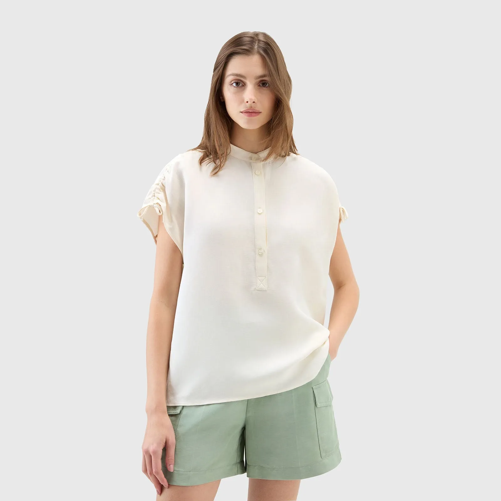 Woolrich Blusa In Viscosa Misto Lino Avorio Donna