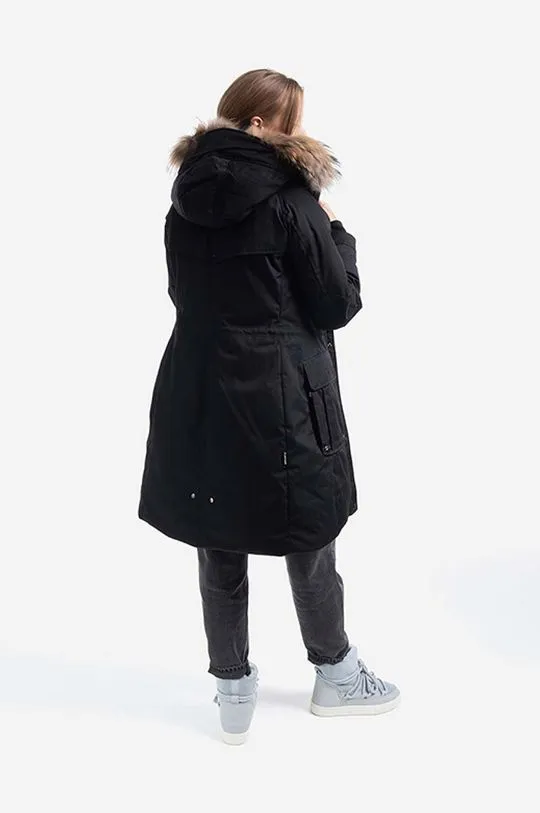 Woolrich down parka Yetna Raccoon women's black color