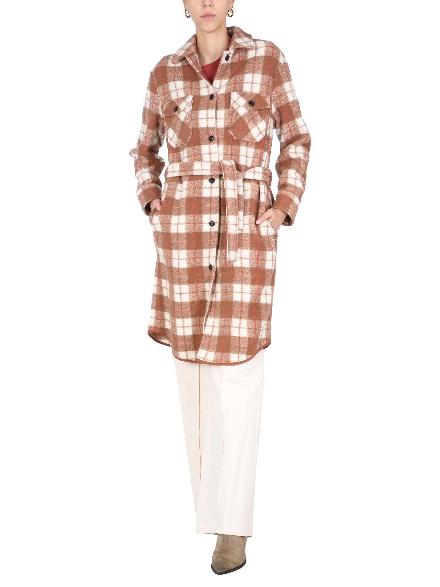 WOOLRICH    GENTRY MIXED VIRGIN WOOL TRENCH WITH CHECK PATTERN