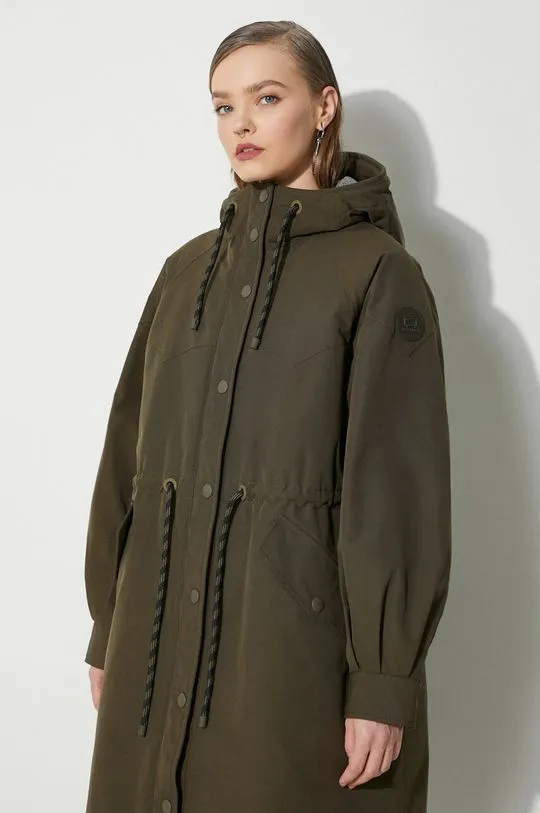 Woolrich jacket Check Lined Long Parka women's green color CFWWOU0854FRUT3490