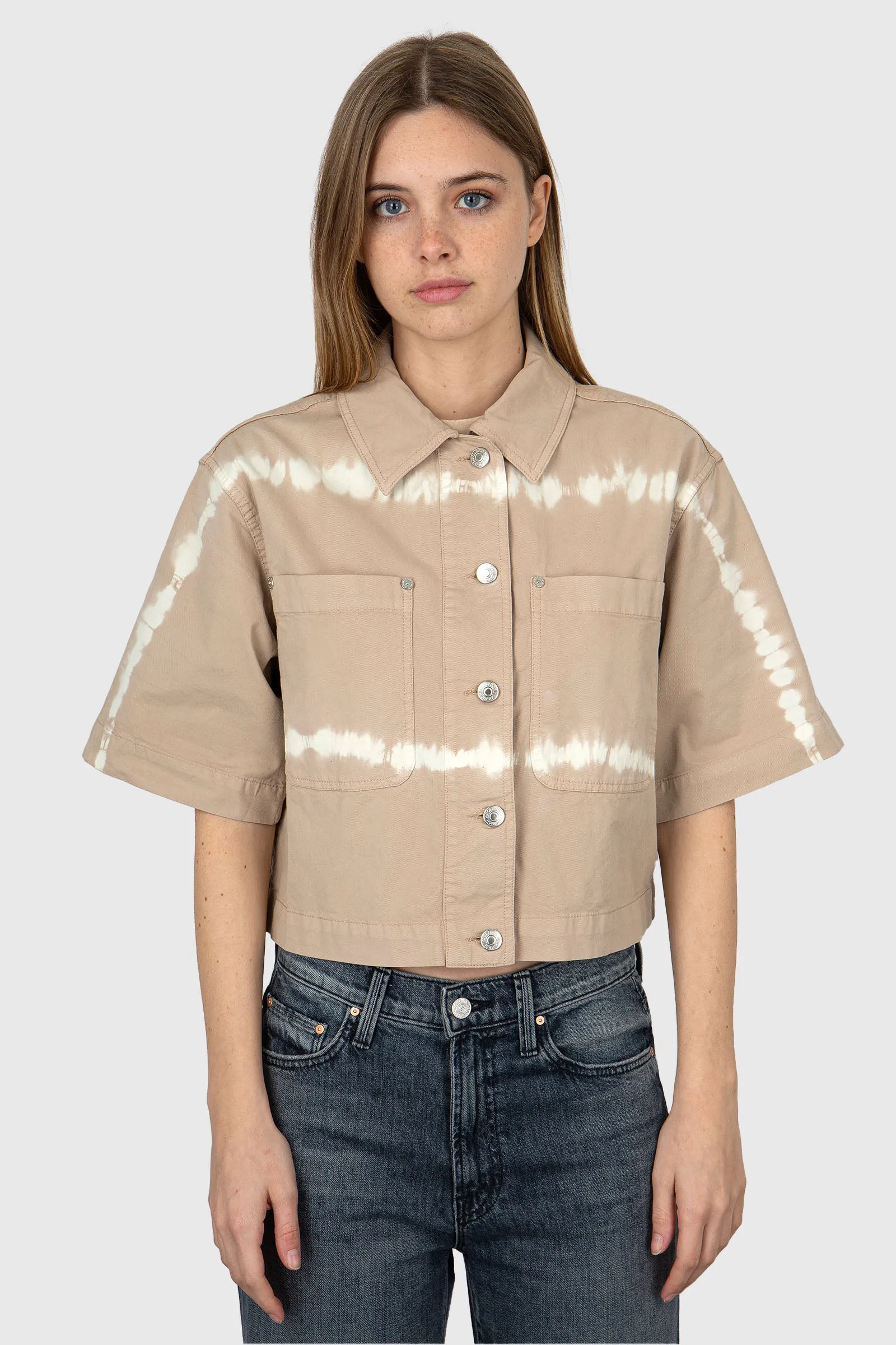 Woolrich Overshirt Tye-Dye in Twill di Cotone Elasticizzato Beige