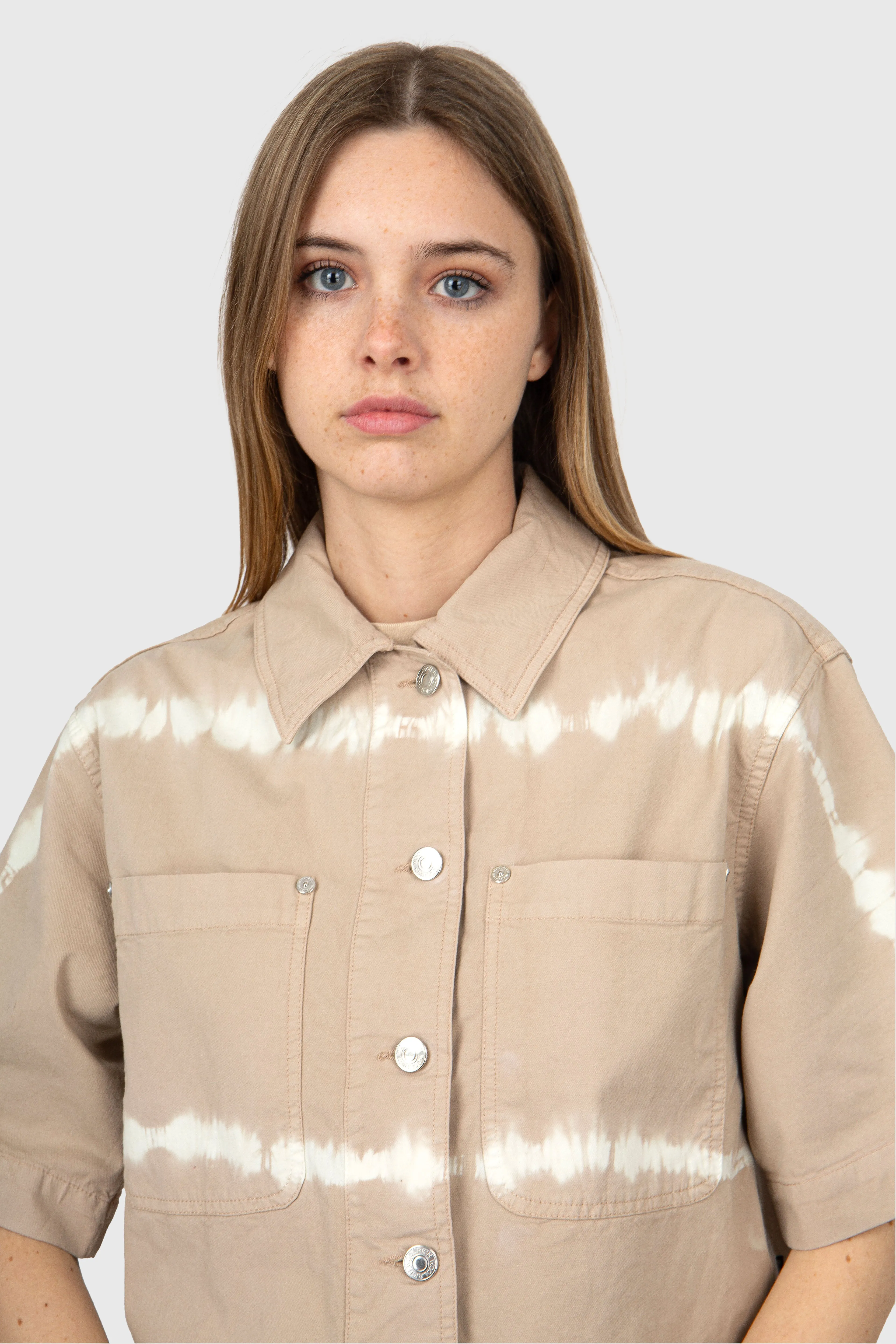 Woolrich Overshirt Tye-Dye in Twill di Cotone Elasticizzato Beige