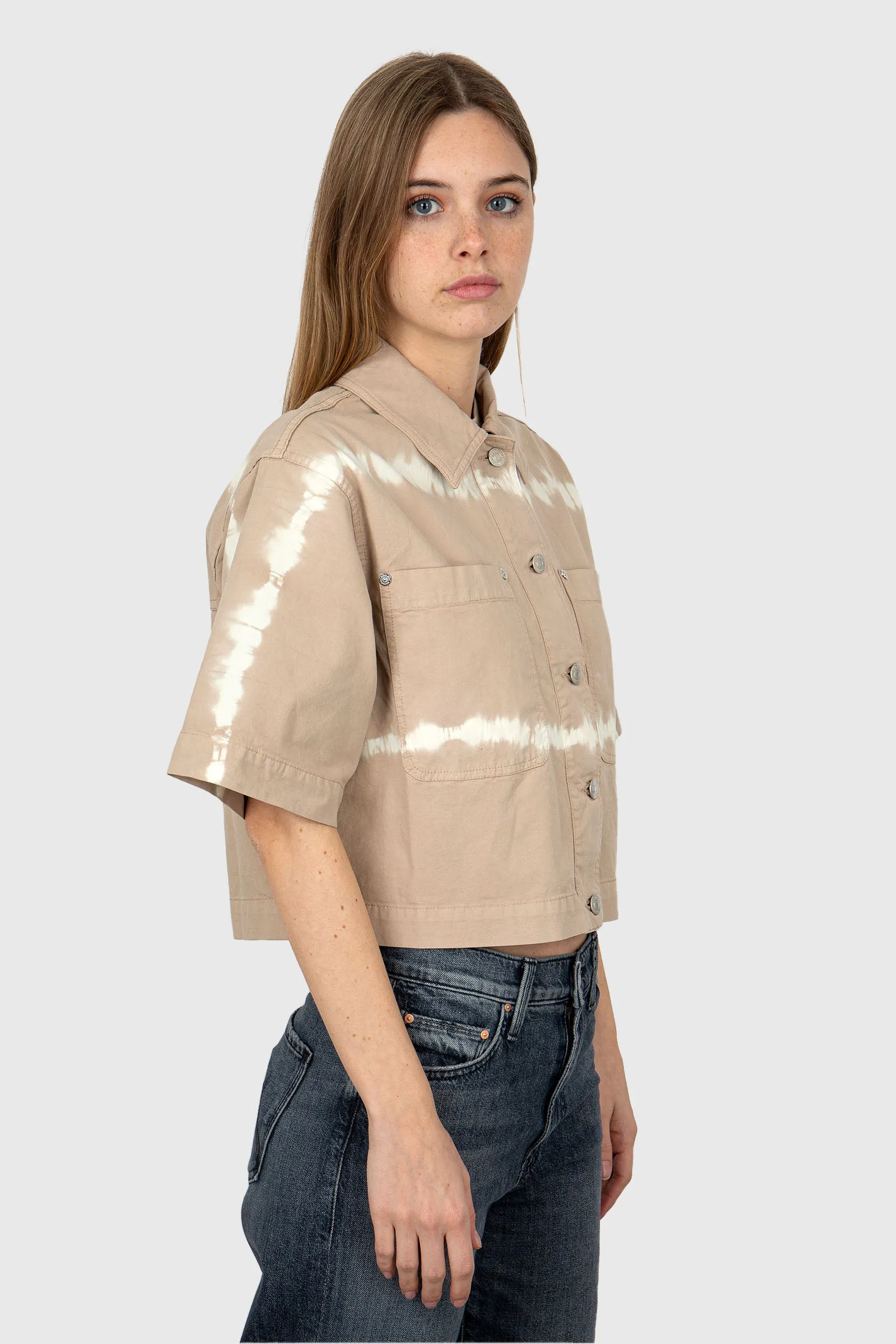 Woolrich Overshirt Tye-Dye in Twill di Cotone Elasticizzato Beige