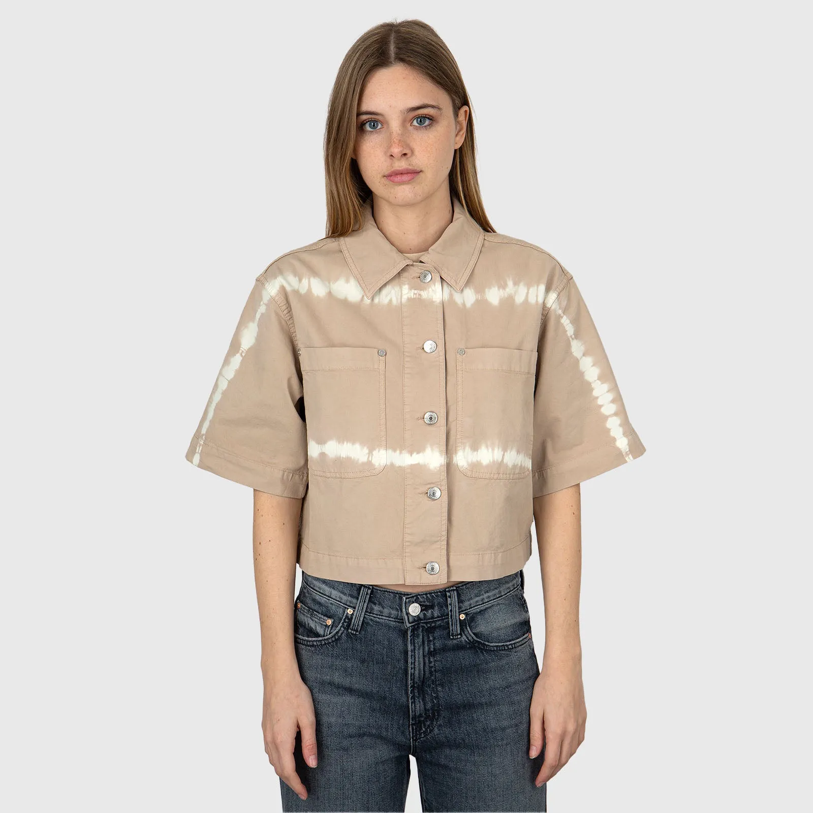 Woolrich Overshirt Tye-Dye in Twill di Cotone Elasticizzato Beige