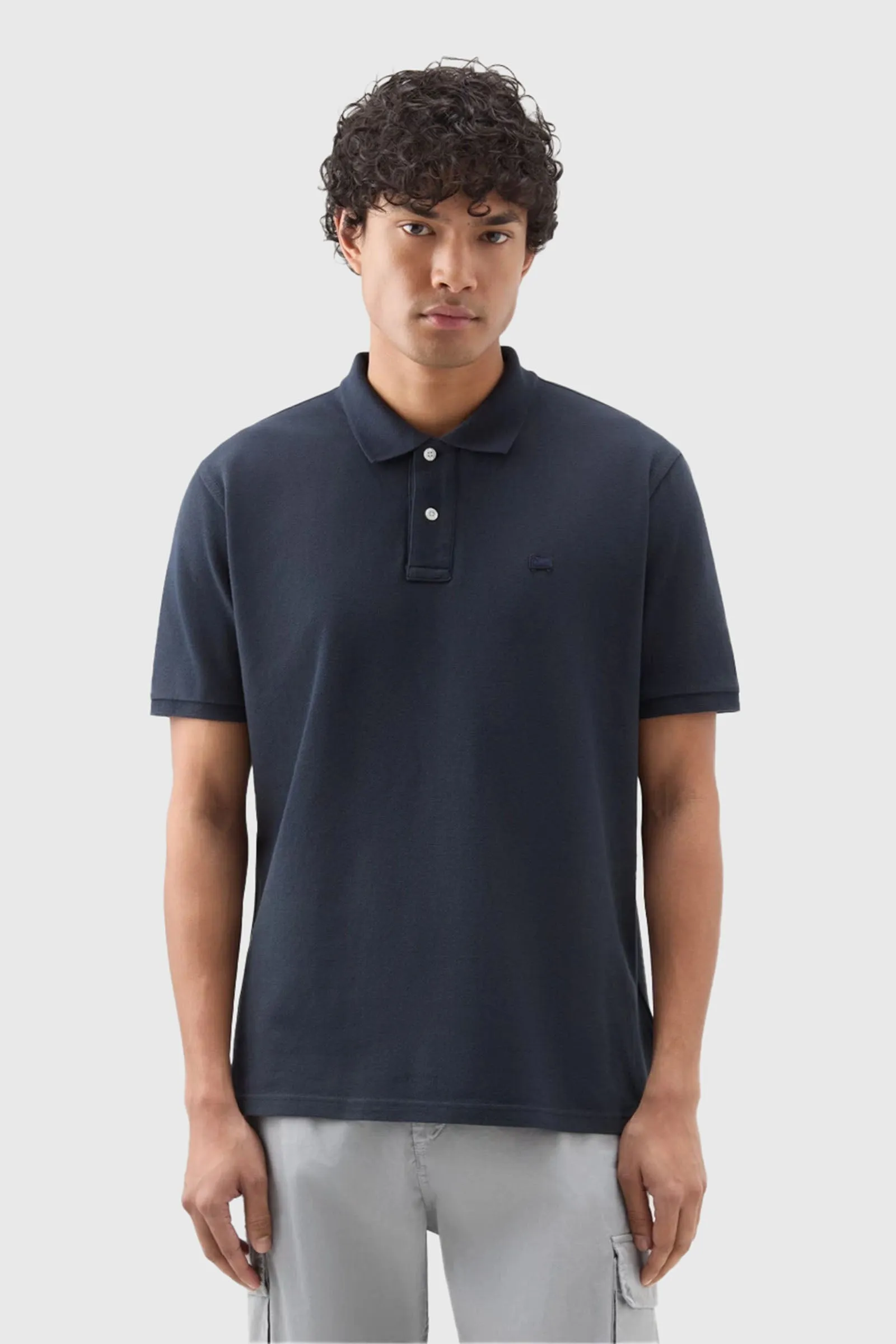 Woolrich Polo In Piquet Di Puro Cotone Blu Uomo