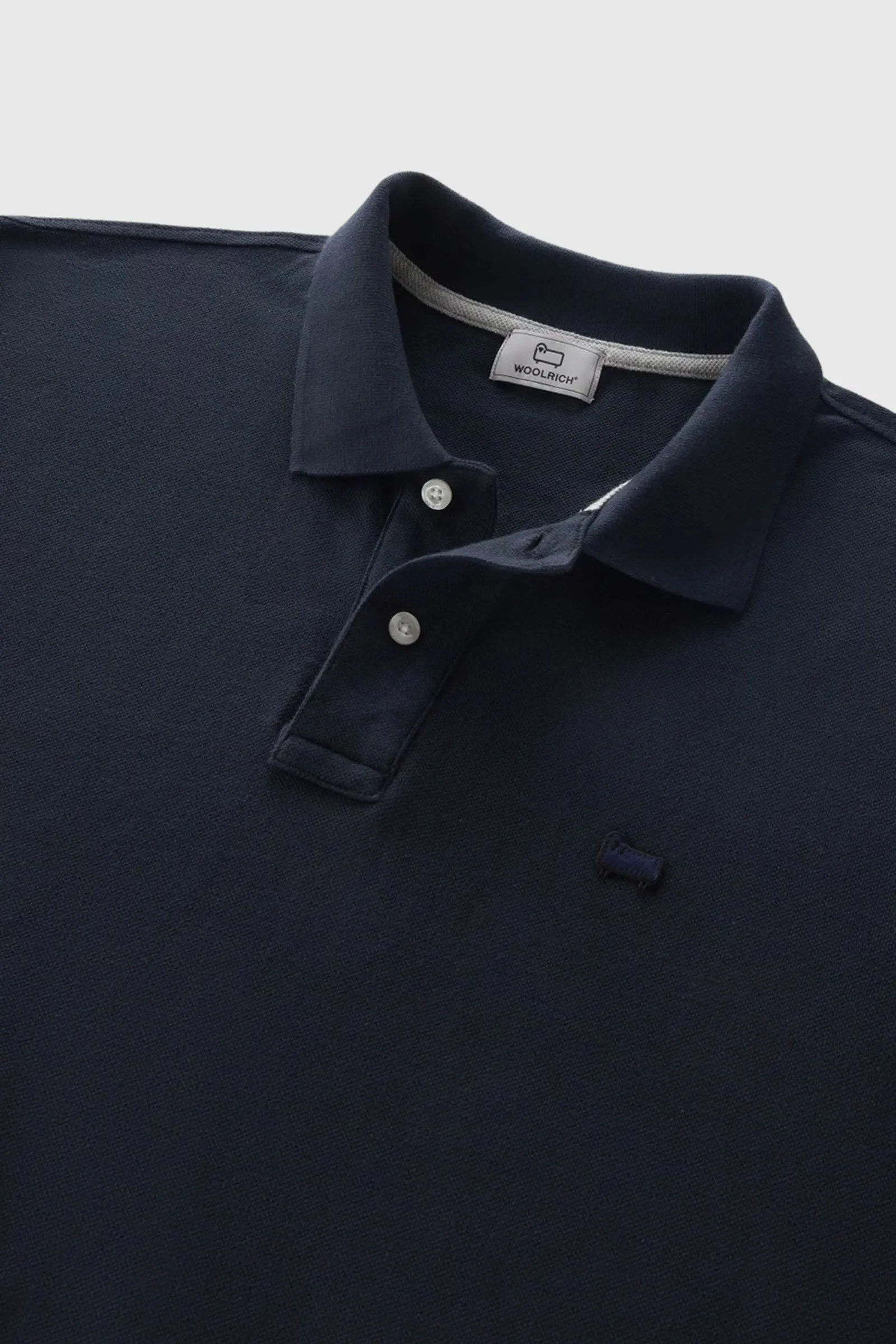 Woolrich Polo In Piquet Di Puro Cotone Blu Uomo