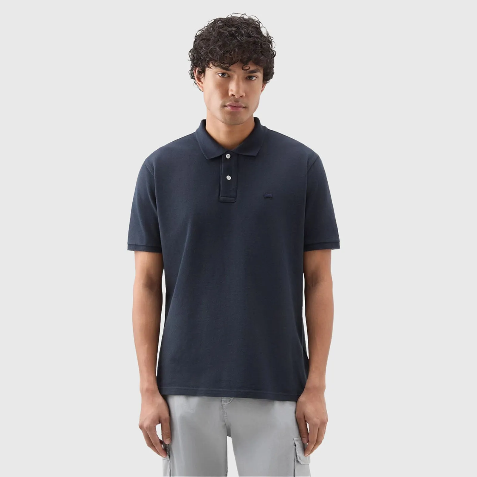 Woolrich Polo In Piquet Di Puro Cotone Blu Uomo