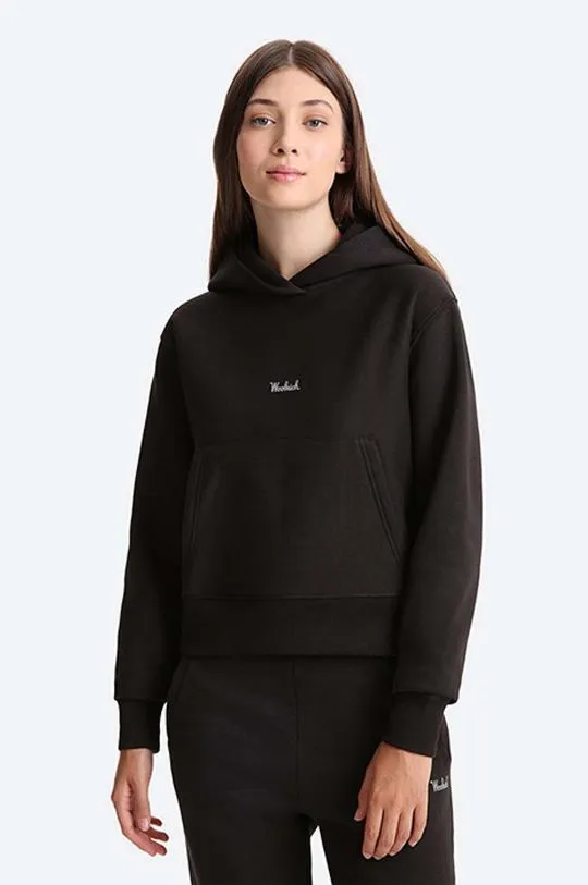 Woolrich sweatshirt Logo Fleece women's black color