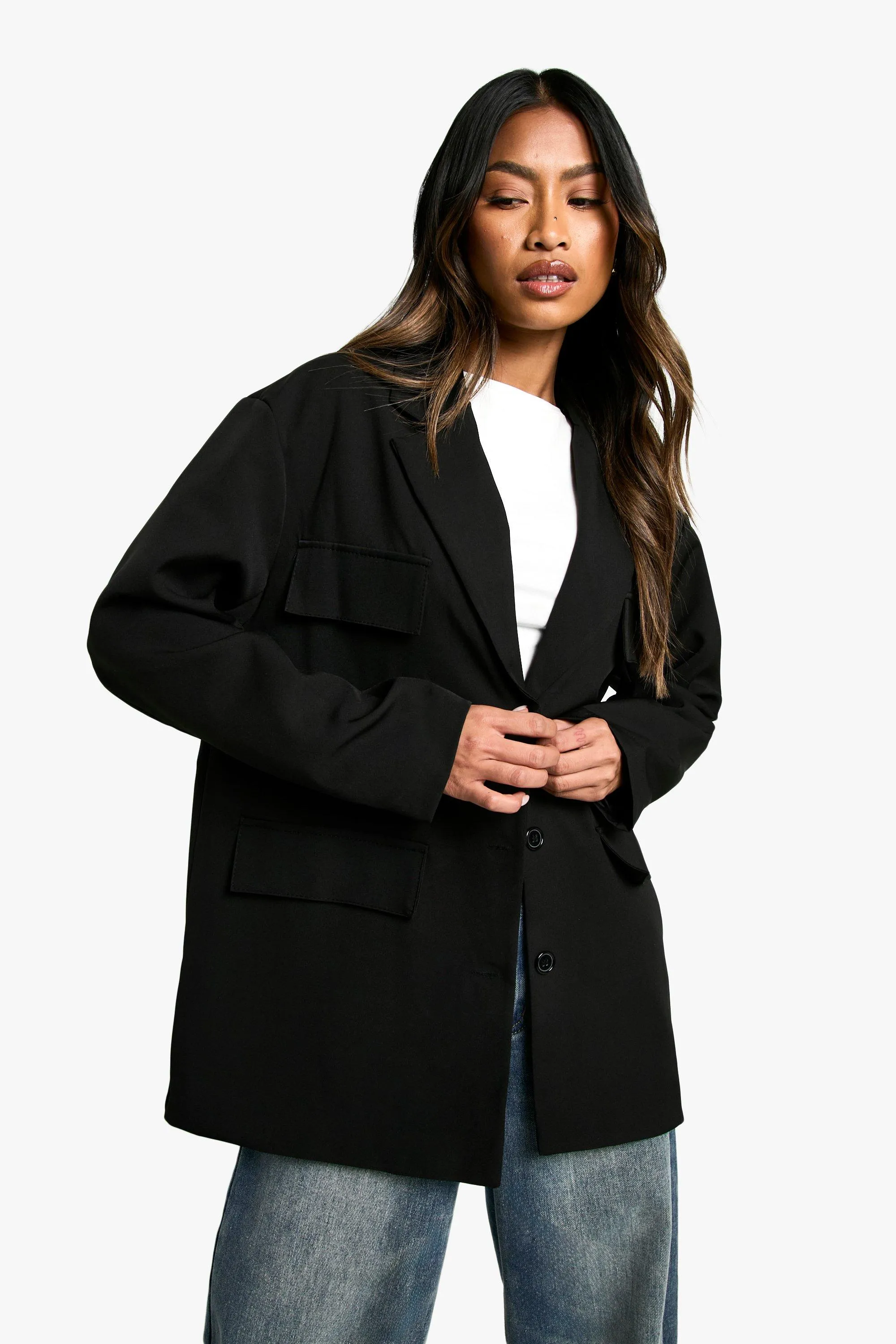 Woven Slouchy Oversized Pocket Blazer