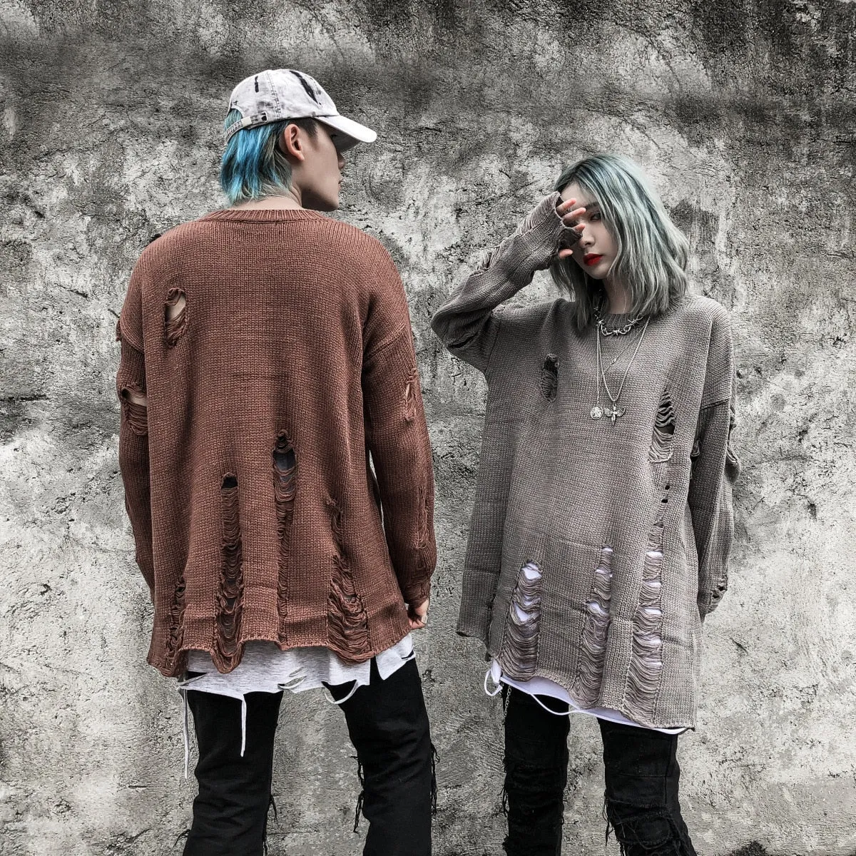 Xituodai Hip Hop Wash Hole Ripped Knit Sweaters Men Harajuku Streetwear Casual Pullovers 2022 NEW Winter Fashion Oversized Unise