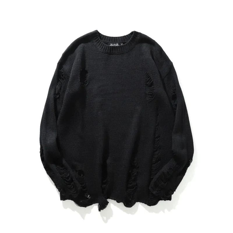 Xituodai Hip Hop Wash Hole Ripped Knit Sweaters Men Harajuku Streetwear Casual Pullovers 2022 NEW Winter Fashion Oversized Unise