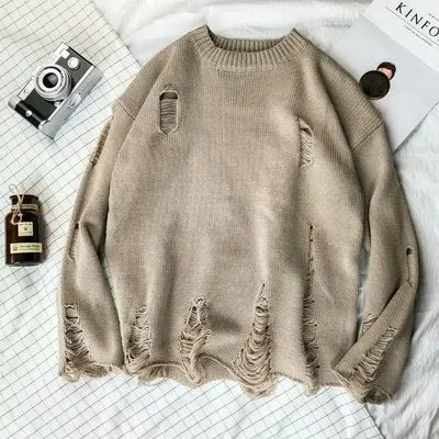 Xituodai Hip Hop Wash Hole Ripped Knit Sweaters Men Harajuku Streetwear Casual Pullovers 2022 NEW Winter Fashion Oversized Unise