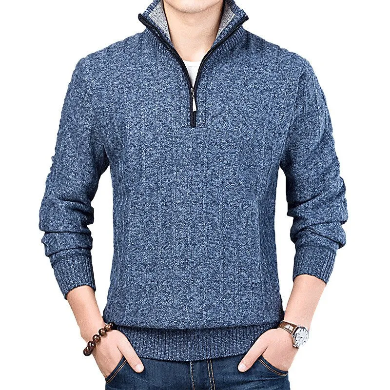 Xituodai Men's Sweater Casual Half Zip Pullover Warm Slim Stand Collar Knitted Pullovers New Winter Male Solid Color Long Sleeve