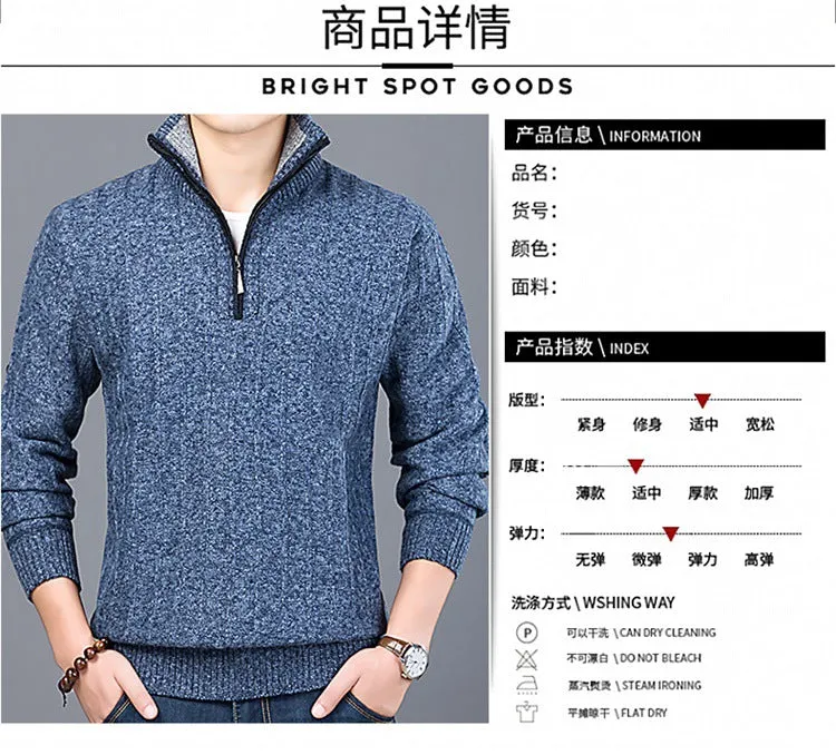 Xituodai Men's Sweater Casual Half Zip Pullover Warm Slim Stand Collar Knitted Pullovers New Winter Male Solid Color Long Sleeve