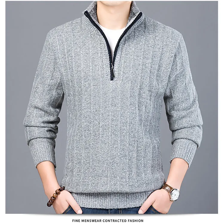 Xituodai Men's Sweater Casual Half Zip Pullover Warm Slim Stand Collar Knitted Pullovers New Winter Male Solid Color Long Sleeve