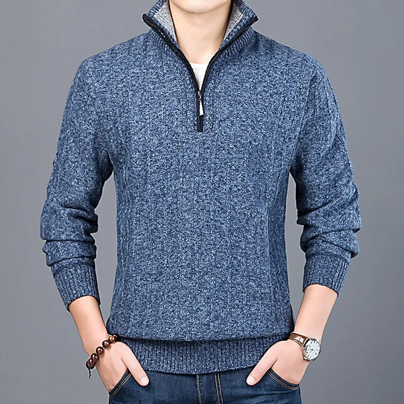 Xituodai Men's Sweater Casual Half Zip Pullover Warm Slim Stand Collar Knitted Pullovers New Winter Male Solid Color Long Sleeve