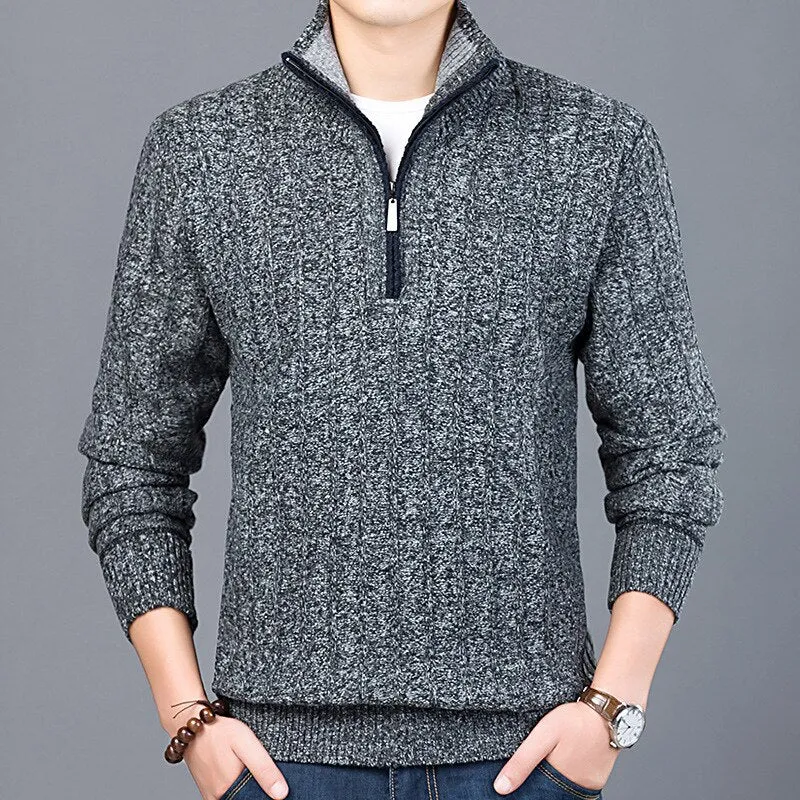 Xituodai Men's Sweater Casual Half Zip Pullover Warm Slim Stand Collar Knitted Pullovers New Winter Male Solid Color Long Sleeve